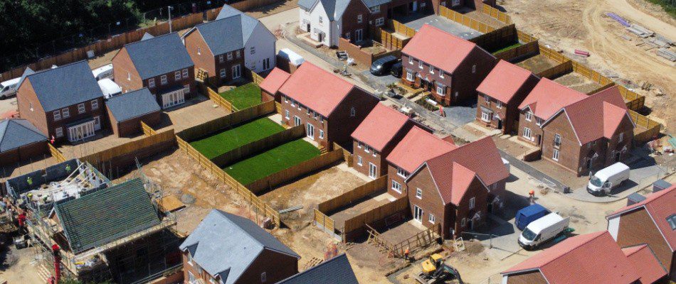 An aerial view of a new housing development.