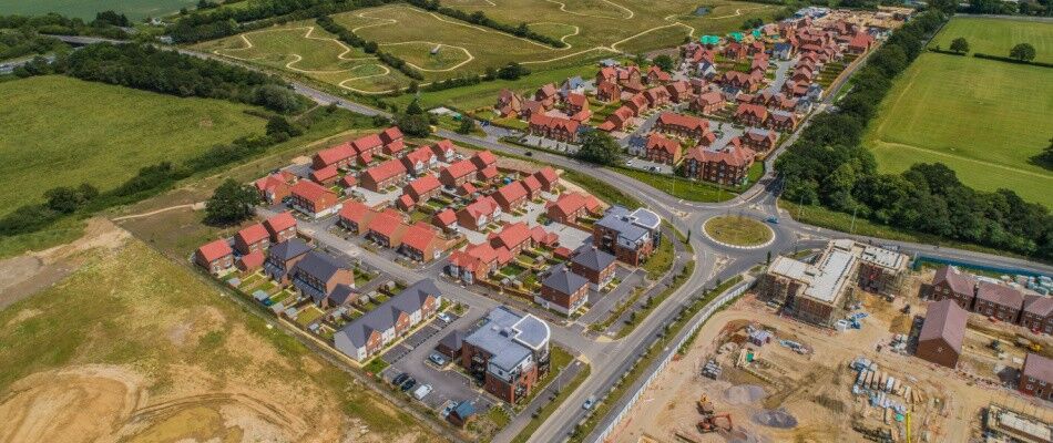 An aerial view of a new housing development.