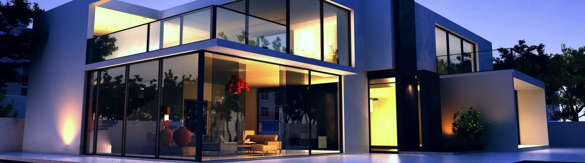 3d rendering of a modern house at night.